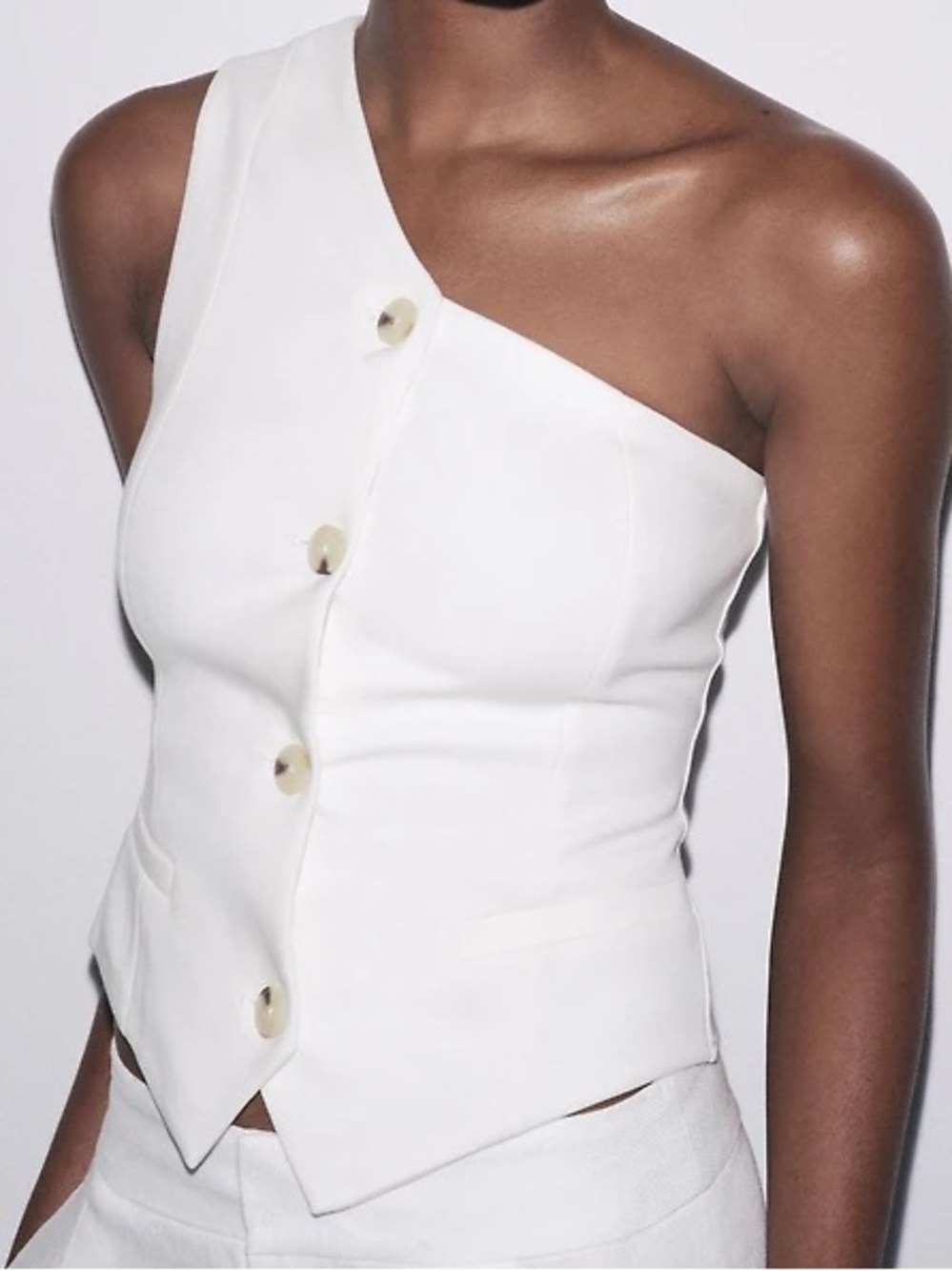 Zara One-Shoulder White Button-Front Top